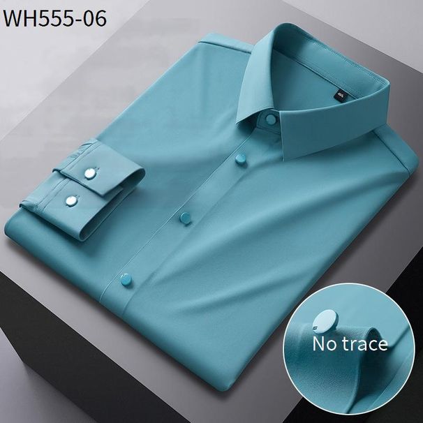 Men’s Seamless Bonded Stretch Shirt – Wrinkle-Free Long Sleeve Business Casual Top (S-4XL, Nylon-Spandex, Tailored Fit, Machine Washable)_viptrois.com