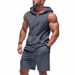Men's Fitness Zipper Hooded Loose Breathable Functional Vest Shorts Sports Suit_viptrois.com