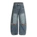 American High Street Washed White Blade Jeans Men's Vibe Trendy Fun Embroidered Dachshund Puppy Wide Leg Pants_viptrois.com
