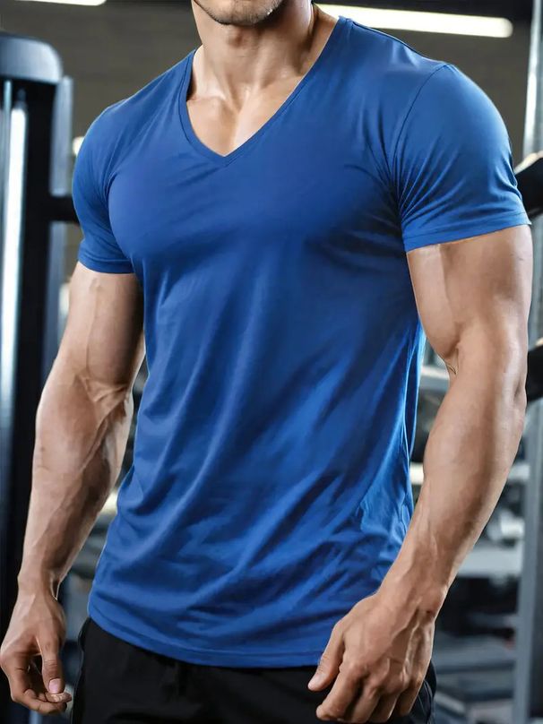 "Men's Performance V-Neck T-Shirt - Moisture Wicking Quick Dry Active Tee For Gym, Running & Casual Wear - Black/White/Gray/Blue/Brown"_viptrois.com