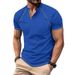 2025 Cross-border American Waffle Henley Shirt Men's T-Shirt Heavy Contrast Color Ragged Shoulder Slim T-Shirt Short Sleeve_viptrois.com