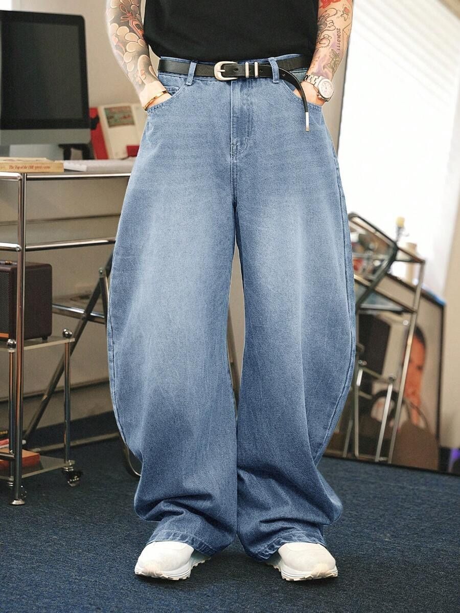 Cross Border American High Street Retro Street Fashion Black Loose Wide Leg Straight Casual Jeans_viptrois.com