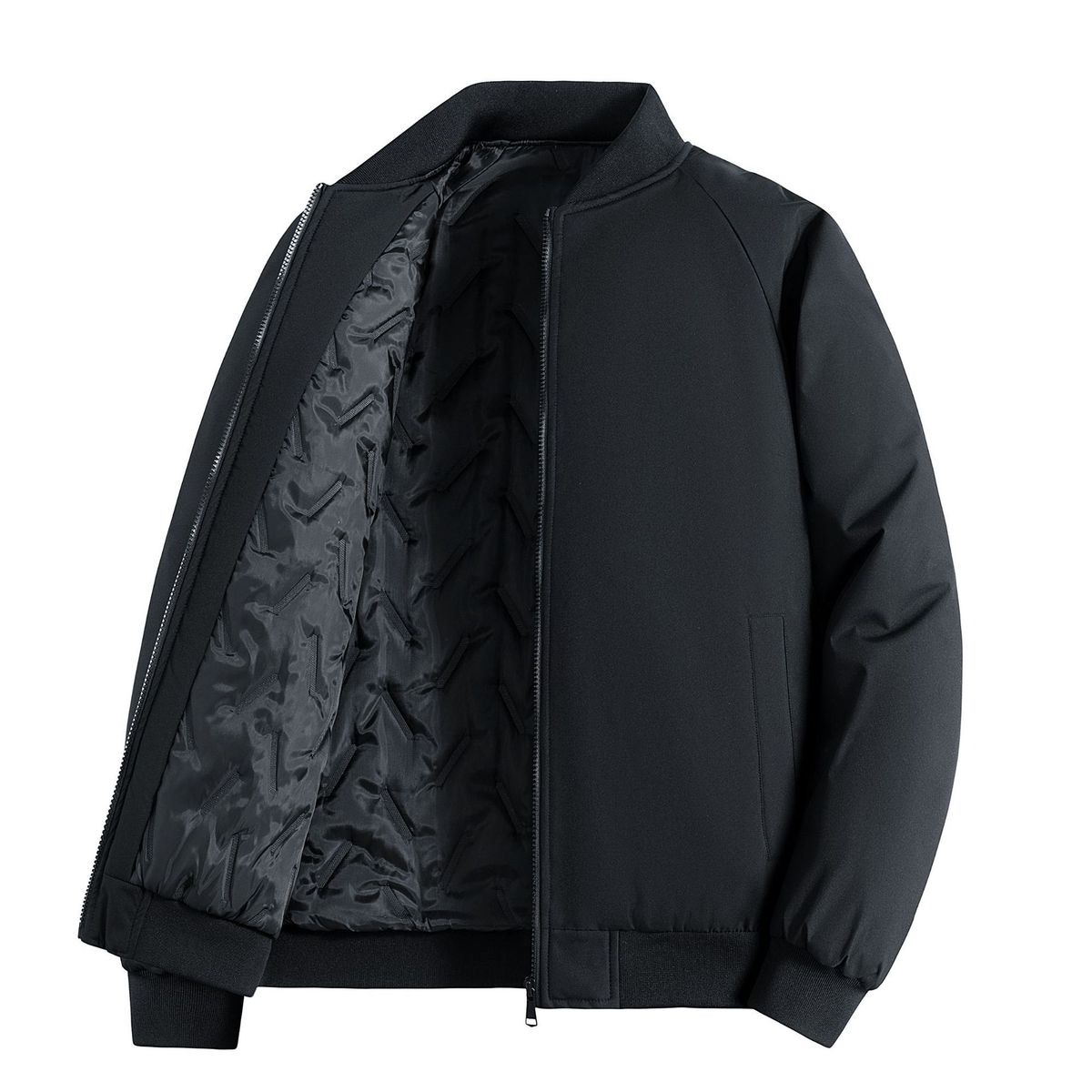 Autumn Winter New Men's Stand Collar Casual Loose Solid Color Coat Two-Way Thickened Plus Size Cotton Padded Jacket_viptrois.com