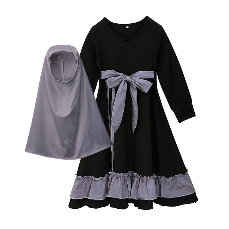 Kids' Clothing Girls spring and autumn long sleeved dress + solid color headscarf two piece children's clothing ins set_viptrois.com