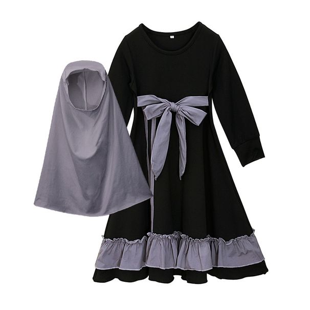 Kids' Clothing Girls spring and autumn long sleeved dress + solid color headscarf two piece children's clothing ins set_viptrois.com