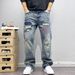 Men's Clothing High End Retro Ripped Jeans Men's Trendy Brand Personalized Scratched Patches Embroidered Slim Straight Pants Men's Spring And Autumn_viptrois.com