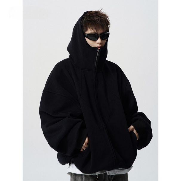 Deconstructed Fleece-Lined Hoodie Jacket – Asymmetric Streetwear Hybrid With Kangaroo Pockets (Black/Grey)_viptrois.com