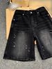 Men's Clothing Men's Black Lightning Striped Ripped Denim Shorts Washed Five Point Summer Style Trendy High End Fashion Pants_viptrois.com