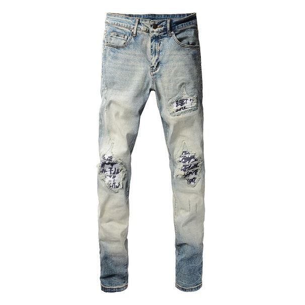 American High Street Trendy Brand Men's Jeans Men's Slim Fit Fashion Ripped Boys' Trousers Retro Ripped Men's Trousers 1336_viptrois.com