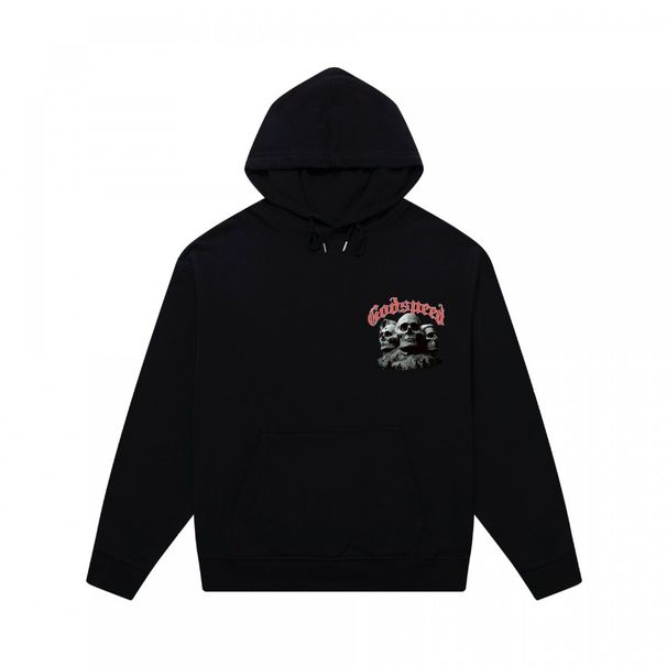 Trendy Brand Skull Print Heavy Cotton Unisex High Street Hooded Sweatshirt Long Sleeve Fashion_viptrois.com