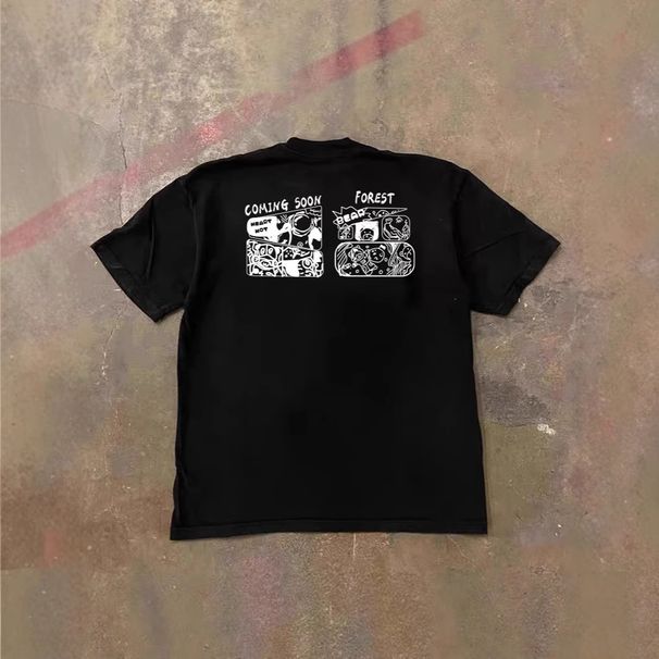 Oversized Couple T-Shirt Heavyweight Pure Cotton Short Sleeved Cartoon Print for Men And Women_viptrois.com