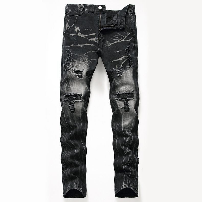 Men's New Distressed Jeans, Fashionable And Casual Straight Leg Jeans_viptrois.com