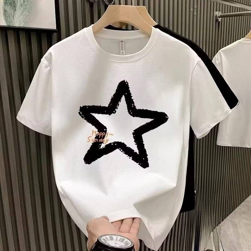 Men's Clothing Short Sleeved T Shirt Men's Summer Thin Fashion Print Casual Cotton Round Neck Half Sleeved Top Ins_viptrois.com