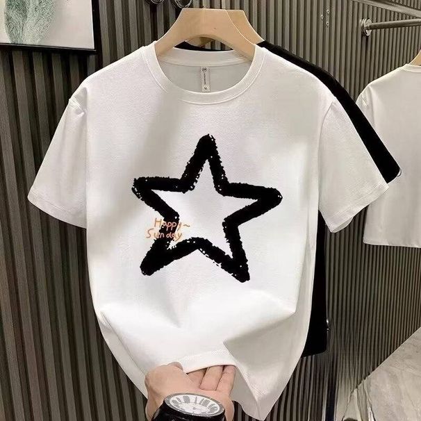 Men's Clothing Short Sleeved T Shirt Men's Summer Thin Fashion Print Casual Cotton Round Neck Half Sleeved Top Ins_viptrois.com