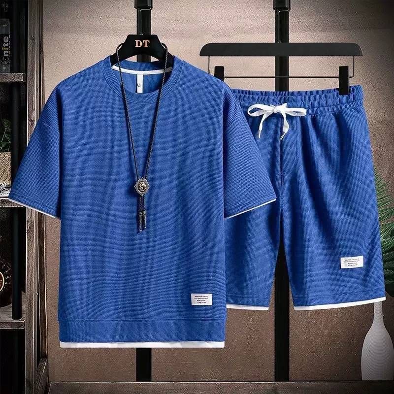 Waffle T-shirt Men's Short-sleeved Summer Cool Casual Sports Suit_viptrois.com