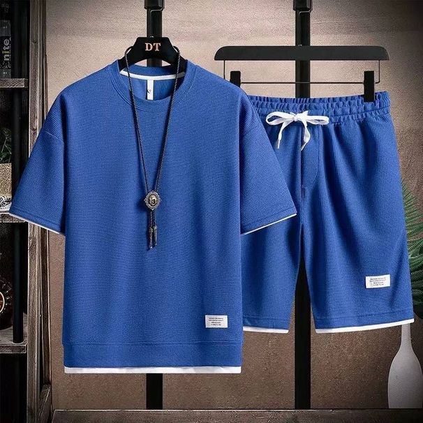 Waffle T-shirt Men's Short-sleeved Summer Cool Casual Sports Suit_viptrois.com