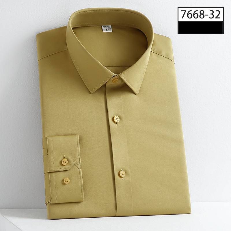 Men's Stretch & Wrinkle-Free Dress Shirt, Premium Satin Finish Business Casual Shirt, Solid Color Formal Wear For Office, Wedding & Photography_viptrois.com
