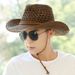 Outdoor Straw For Men Summer Beach Western Cowboy Men's Protection Sun Hat Wide Brim_viptrois.com