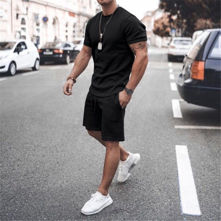 Men's Clothing Men's Casual Sports Short Sleeved Shorts Street Sports Round Neck Suit Multi Color_viptrois.com
