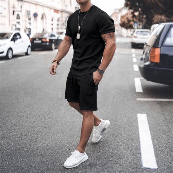 Men's Clothing Men's Casual Sports Short Sleeved Shorts Street Sports Round Neck Suit Multi Color_viptrois.com