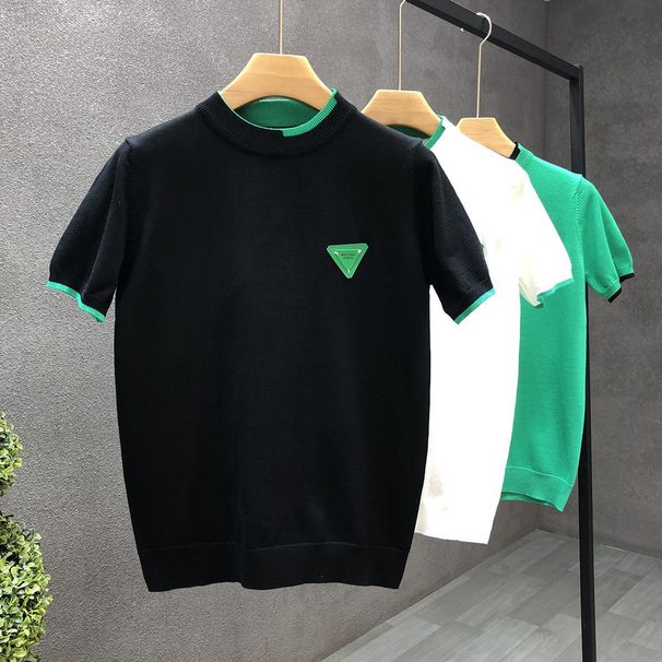 Men's Streetwear Knit Short Sleeve Sweater - Trendy Crew Neck Slim Fit T-Shirt For Layering, Breathable Stretch Cotton Blend_viptrois.com