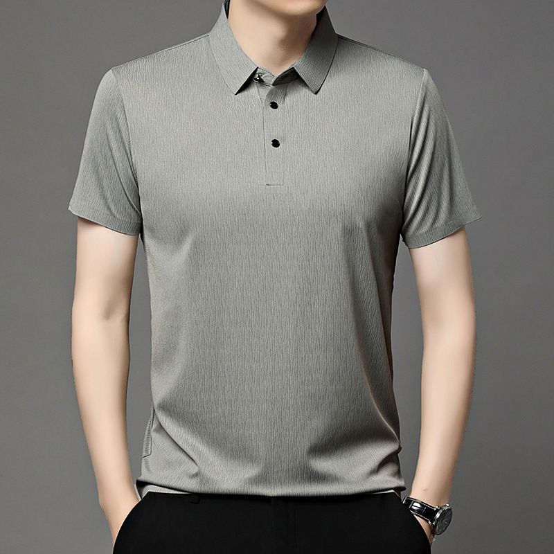 Men's Clothing Full Seamless Bark Pattern Short Sleeved Shirt Thin Loose Versatile Solid Color T Shirt_viptrois.com