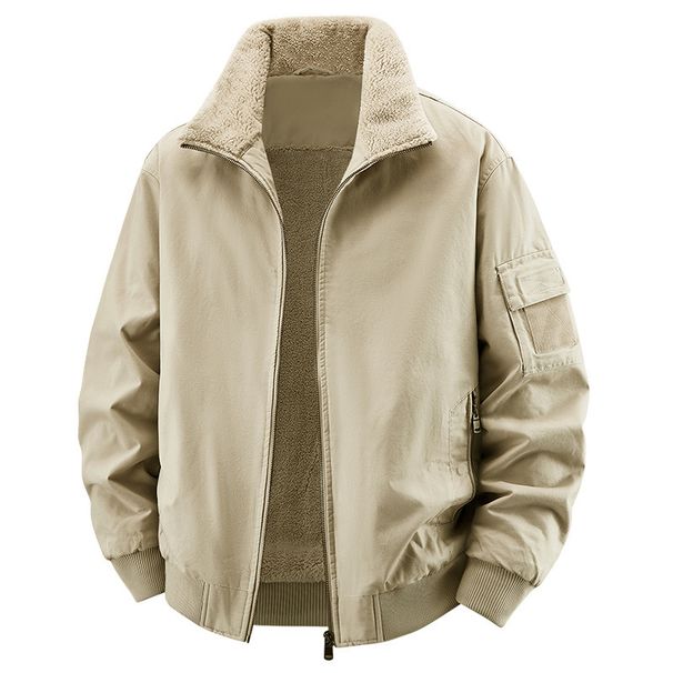 Men's New Lamb Fleece Jacket Autumn Winter Workwear Men's Plus Fleece Thick Collar Cotton Jacket Trendy Cool Simple Jacket_viptrois.com