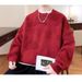 Pure Arctic Velvet Jacquard Sweater For Men, Autumn And Winter New Style, Red Men's Crew Neck Sweater, Fashionable_viptrois.com