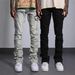 Monochrome Man- New Men's European And American Street Fashion Ins Hot Elastic Patch Denim Straight Pants_viptrois.com