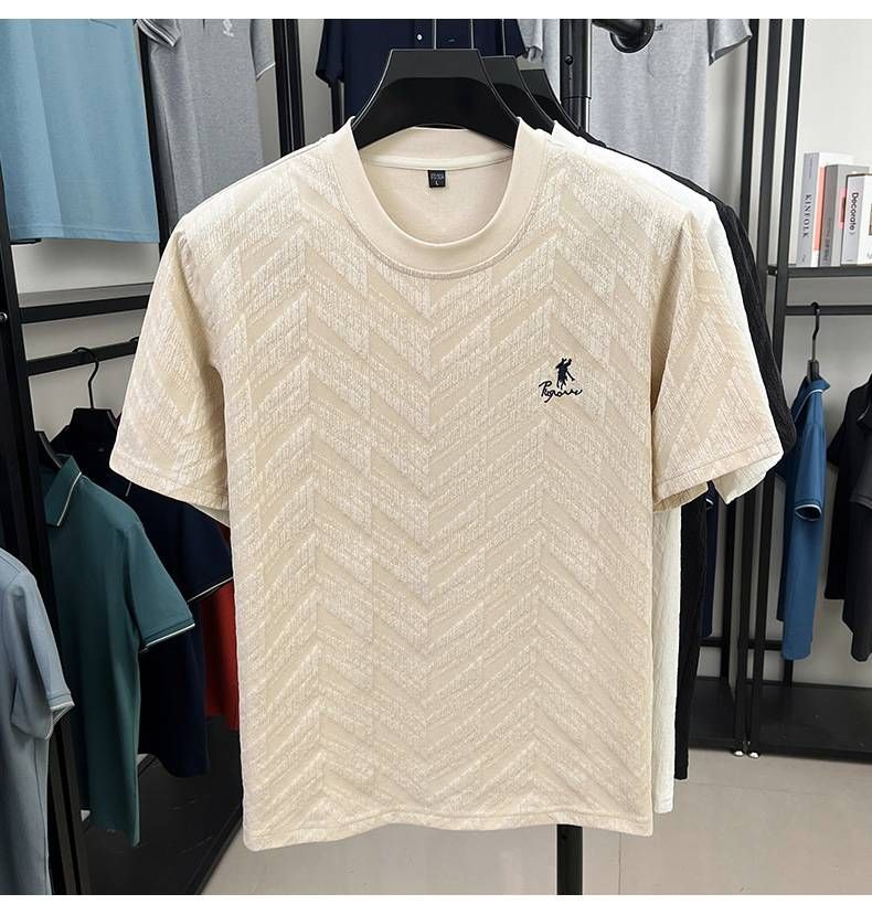 Men's Clothing Summer High Quality Jacquard Short Sleeved T Shirt Round Neck Simple Versatile Pony Embroidered T Shirt_viptrois.com