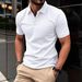 2026 Men's Casual Shirt - Solid Color Buttoned Short Sleeve T-Shirt With Double-sided Beads And Breathable POLO Style Shirt For Men_viptrois.com