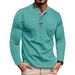 Men's Long Sleeve Henley T-Shirt - Breathable Cotton Blend, Casual Crew Neck Tee With Color Block Design For Everyday Wear_viptrois.com