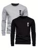 Men's Long Sleeved Round Neck Black T-shirt Top Loose 100 Cotton Tops Pik K 2pcs Set_viptrois.com