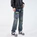 Autumn/Winter High Street Jeans For Men Loose Ripped Patch Straight Leg Vintage Denim Trousers For Men_viptrois.com
