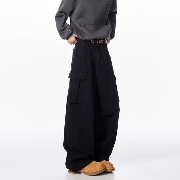 American Vintage For Men And Women, Spring/autumn, Relaxed Fit, Large Pockets, Workwear Style, Wide-leg, Slimming_viptrois.com