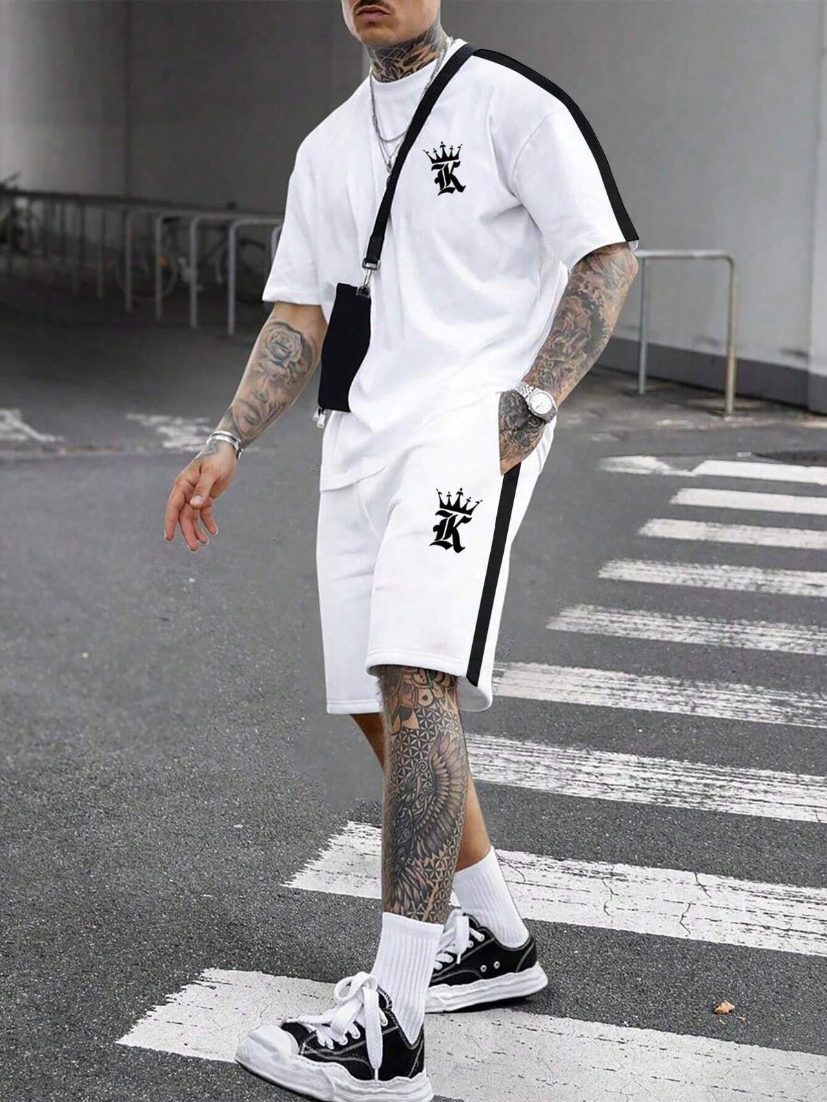 Men's Clothing Short Sleeved T Shirt Shorts Sexy Comfortable Loose Two Piece Suit_viptrois.com
