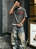 230g Vintage Washed Men Casual Tee Red BE GOOD JUST BE Bold Font Print Short Sleeve Loose Daily Street T-Shirt_viptrois.com