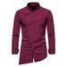 Men's Clothing Casual Stand Up Collar Color Matching Shirt Oblique Hem Long Sleeved Shirt_viptrois.com