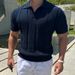 2025 Spring Summ Casual Men's Mesh Shirts Slim Fit Knitted Short Sleeve Polo Tops Men Vintage Lapel Solid Color_viptrois.com