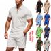 Men's Waffle-Knit Polo Shirt & Shorts Set – Breathable Summer Outfit, Relaxed Fit, Zip-Up Casual Style_viptrois.com