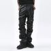 Men's Clothing Dark punk niche design glossy pleated PU leather pants for men national fashion hip hop loose casual trousers_viptrois.com