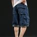 Men's Clothing Hip Hop Multi Pocket Workwear Seven Point Denim Shorts_viptrois.com