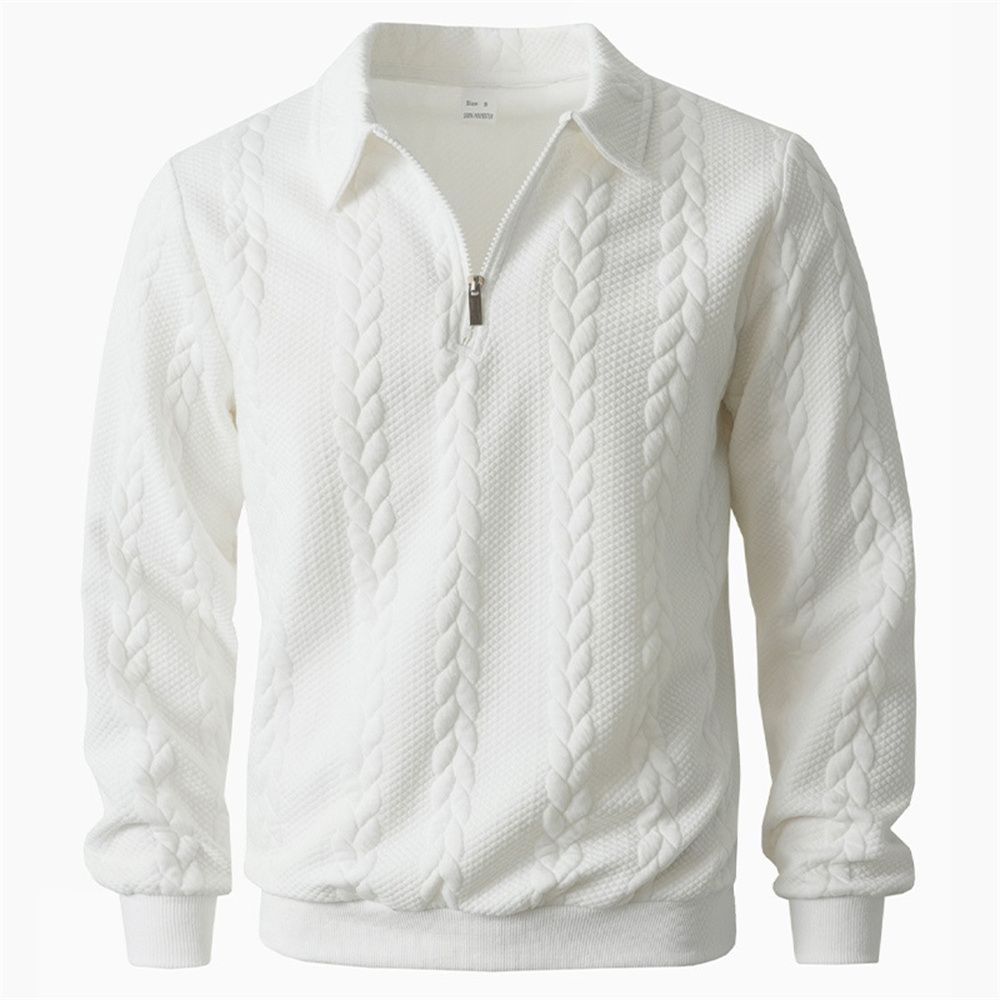 2027 Fashion European-USA Style Outerwear Youth/Men Polyester Pure Color Lapel Half Zipper Jacquard Long Sleeve Casual Sweatshirts_viptrois.com