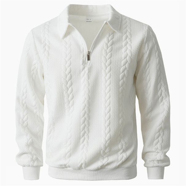 2027 Fashion European-USA Style Outerwear Youth/Men Polyester Pure Color Lapel Half Zipper Jacquard Long Sleeve Casual Sweatshirts_viptrois.com