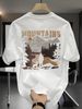 【DORAE】2026 Warm T-shirt (Organic Cotton) Black (Soft "MOUNTAINS Outdoor" Print & Minimalist Accent) – Cozy Minimalist Style For Lounging At Home_viptrois.com