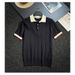 Men's Contrast Color Collar Polo Shirt Fashion Casual Striped Knit Top Breathable Summer Wear Versatile Striped Texture_viptrois.com