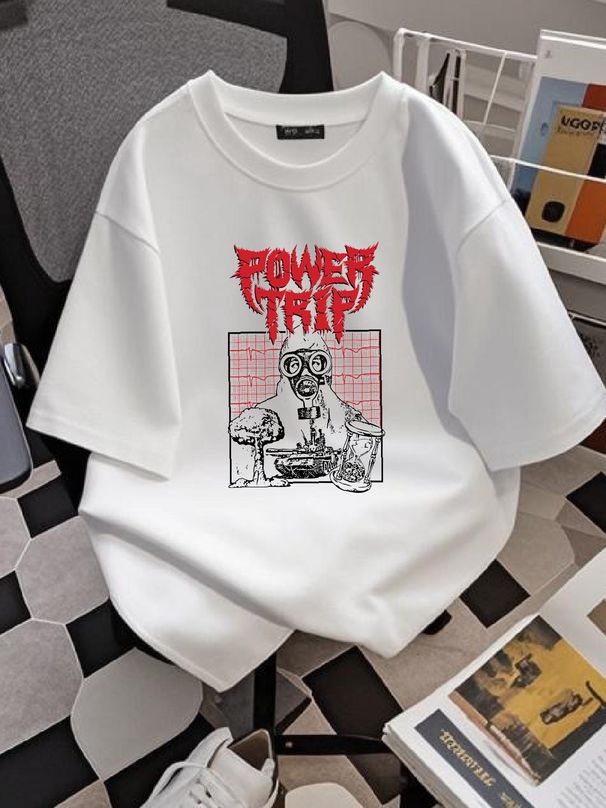 vtg Power Trip Band T-shirt White Unisex All Sizes S To 5Xl Short Sleeve Stretched Versatile Soft Comfortable Casual Slightly_viptrois.com