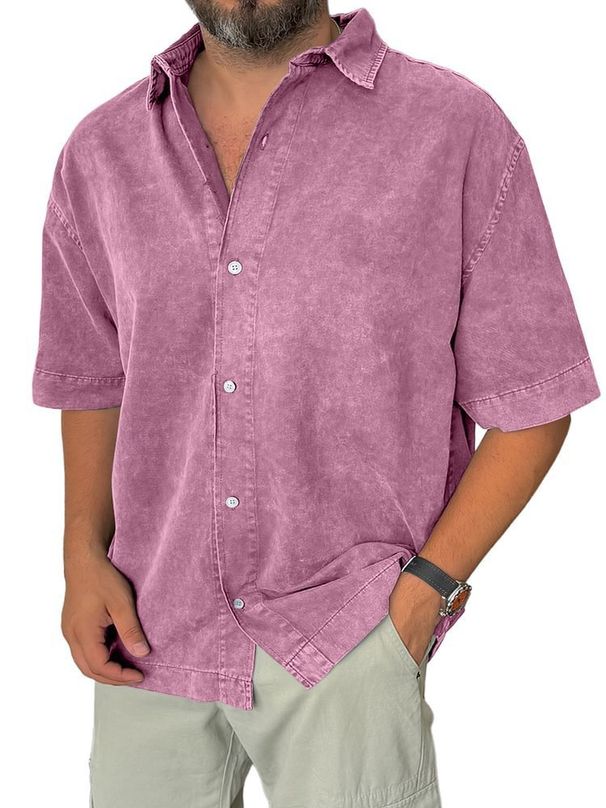 Women’s Retro Short-Sleeve Shirt – V-Neck Casual Blouse In Solid Colors (Navy/Green/Black, S-5XL)_viptrois.com