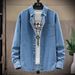 Foreign Trade Spring And Autumn Simple And Casual Versatile Long Sleeved Denim Shirts For Men And Youth Polo Collar Cotton Spot Solid Color Regular_viptrois.com