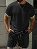 2026 Summer European Men's Solid Color Casual Sport Stripe Round Neck Short Sleeve Shorts Set_viptrois.com